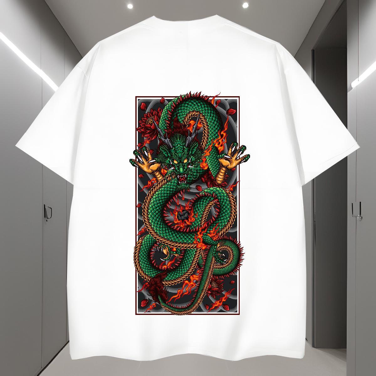 Man T Shirts 230g Pure Cotton dragon Hip Hop Crew Neck Plus Size Cartoon Couples T Shirts Stylist Loose Fit Wear