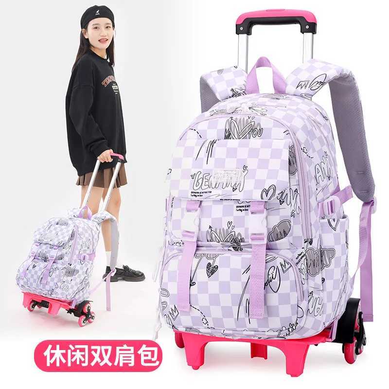 Kids School Backpack with Wheels Rolling Backpack for Girls Student Wheeled Backpack Trolley School Bag Travel Trolley Luggage Y240820