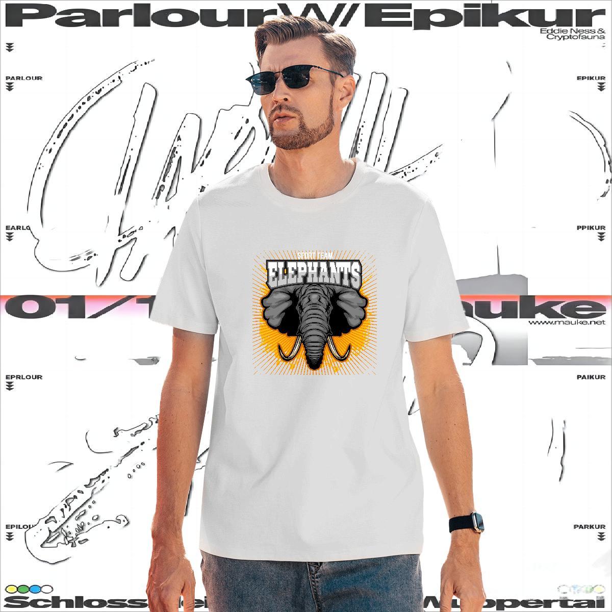 Brand T-Shirts elephant O Neck Short Sleeves Casual Beach Graphic 100% Cotton 230g Men Clothes T-Shirt Classic Tees Shirts