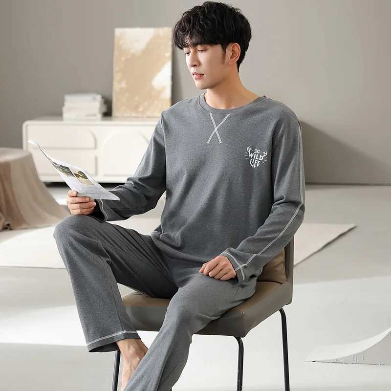 Mens sleepwear 100% pure cotton plus size winter sleepwear long sleeved sports sleepwear Korean plus size mens sleepwear setW240719