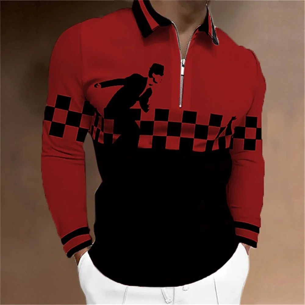 Mens Polo Shirt Golf Shirt Plaid Graphic Prints Turndown Print Outdoor Street Long Sleeve Zipper Print Clothing Apparel Sports 240820