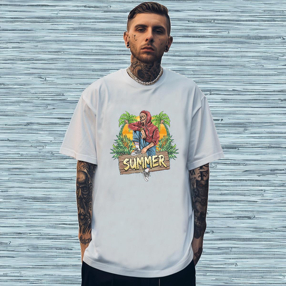 Loose Men T Shirts skull Breathable Short Sleeve Outdoor White Plus Size 230g Cotton Tshirt for Man Woman Fashion Designer Clothes