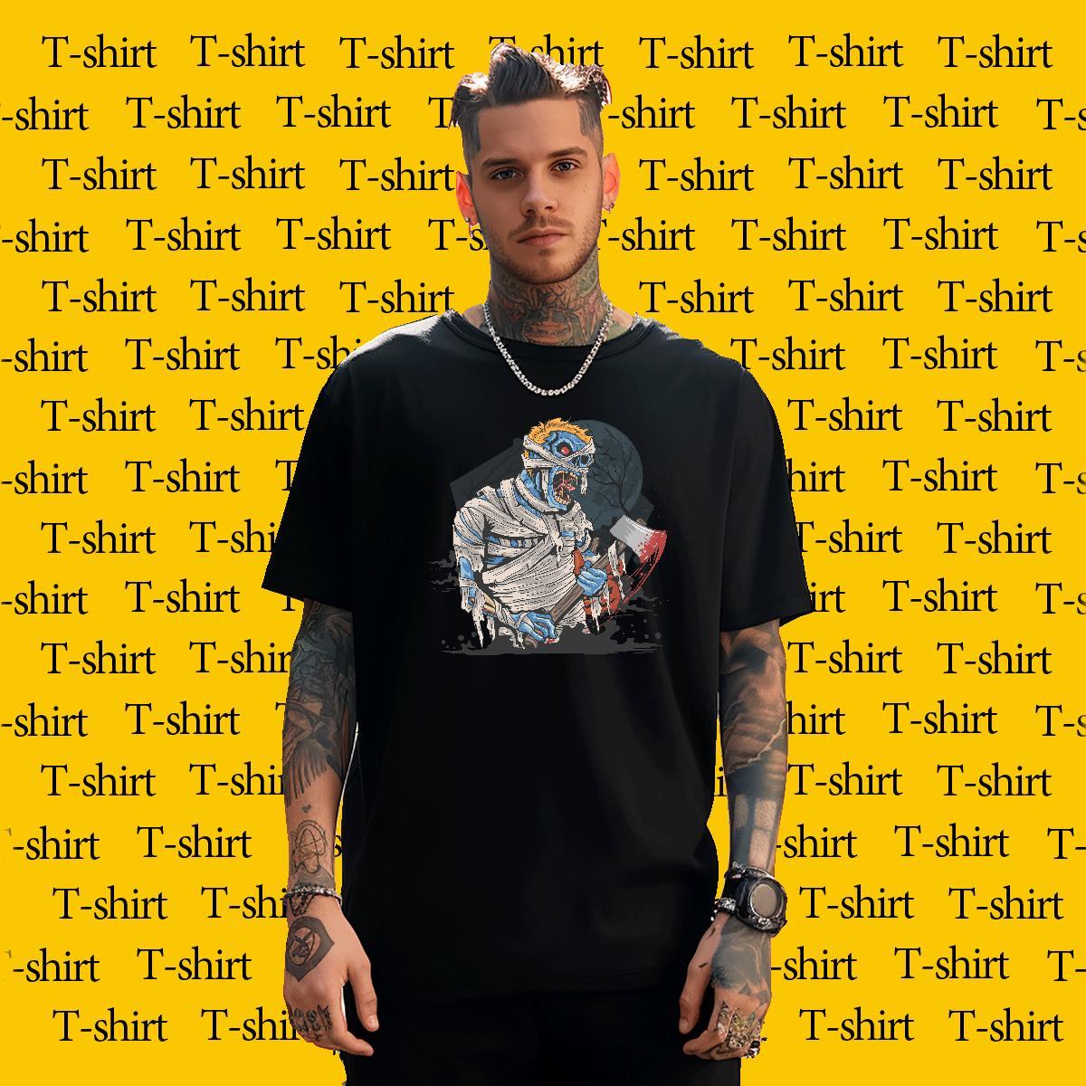 Custom zombie Tshirt for Man Woman 230g 100% Cotton T-Shirts Black Oversized Beach Breathable Soft Loose Fit Tee Shirt