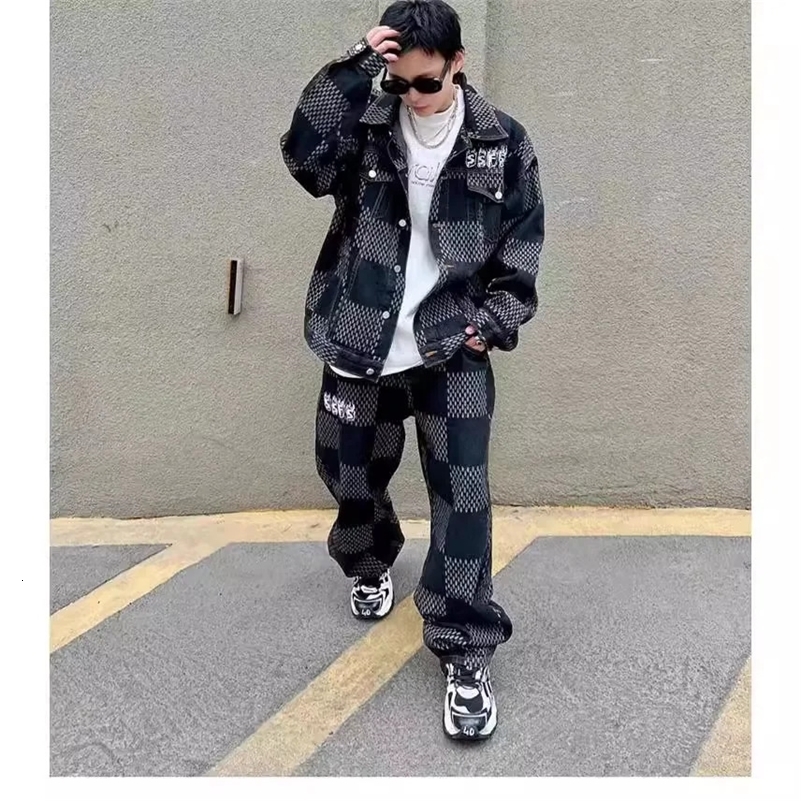 Trendy Loose-fit Casual Sports Suit For Men Sensibility Cardigan Jacket Bell Bottoms 2-piece Set Fashionable Sportswear 240819