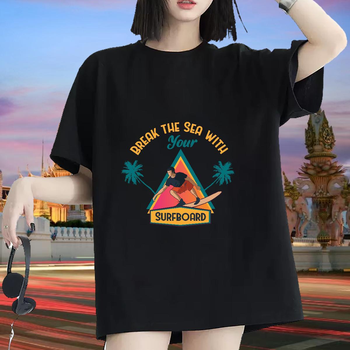 New Arrival Couples T Shirts Casual Beach Round Neck Short Sleeve Clothes High quality 100% Cotton 230g man Cartoon Floral Printing T Shirt For Woman