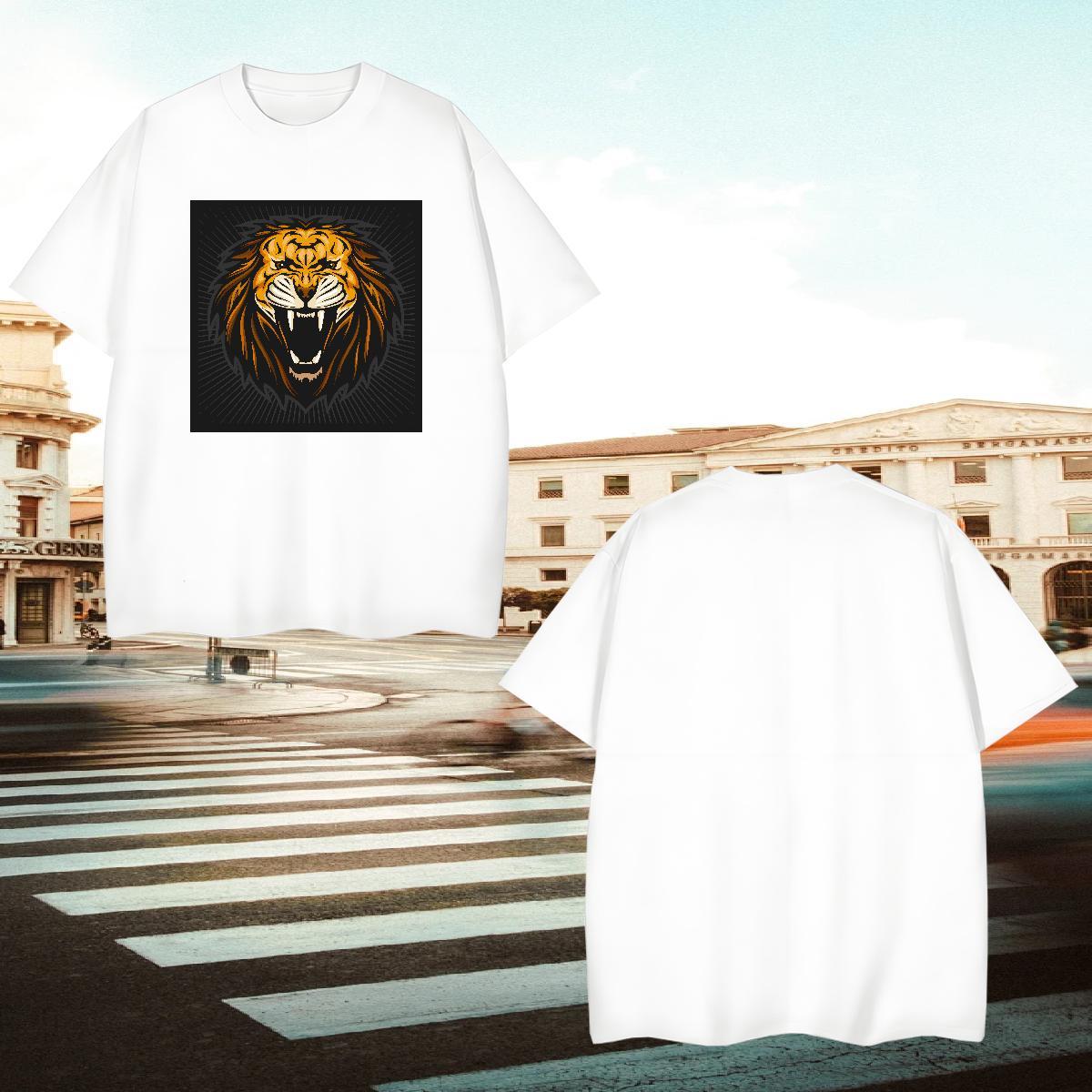 Brand T-Shirts lion Breathable Short Sleeve Daily Outfit Oversized 3XL 4XL 230g 100% Cotton Tshirt for Man Woman Fashion New Clothings
