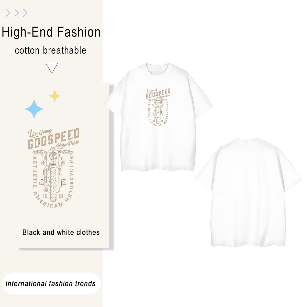 Popular Motorcycle 230g 100% Cotton Men Tees Spring Summer Short Sleeve O-Neck Man T Shirts New Floral Print Tops Shirt