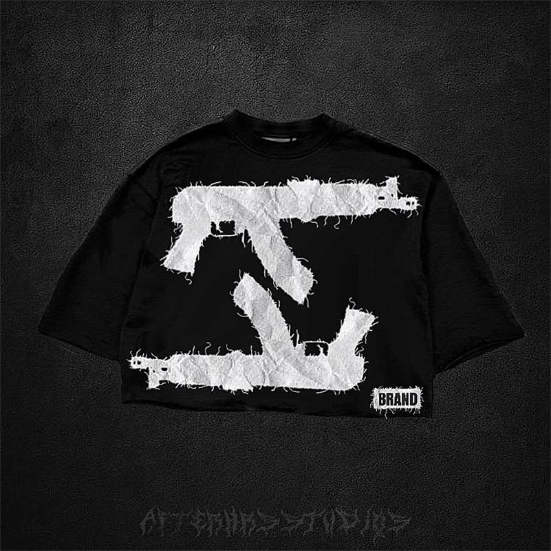 Retro double gun graphic t shirts gothic streetwear y2k top oversized short harajuku 2000s korean goth t shirt men clothing 240819