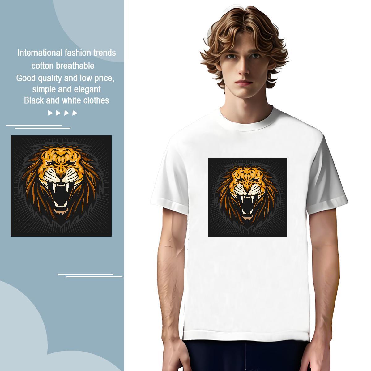 High Quality T-Shirts for Men lion Short Sleeve O-Neck Outdoor DIY Printed 230g Pure Cotton Mens Tshirts 2024 Designer Tops Tees