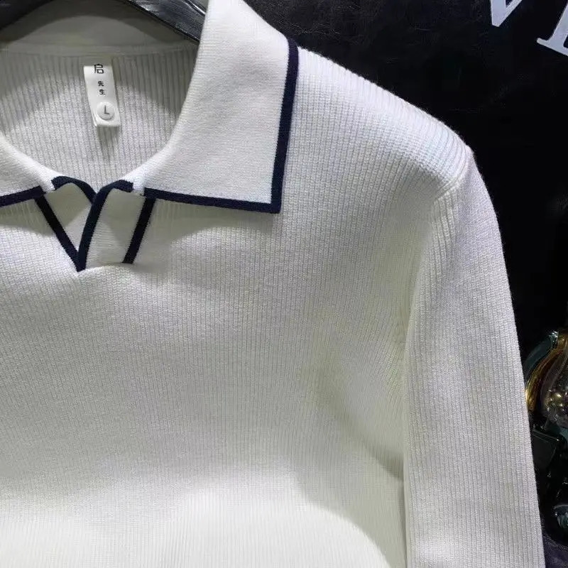 Spring Autumn Mens Knitting Long Sleeve Solid High Quality Polo Shirts Sports Business Slim Fit Polo Shirt Fashion Tees Tops 240820