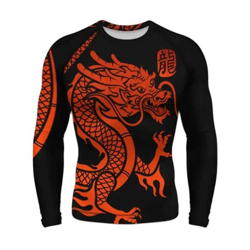 Men Long Sleeved Chinese Dragon Round Neck Cartoon 3D Harajuku Printed Fashionable And Personalized Oversized Loose T-shirt TopXJ240819