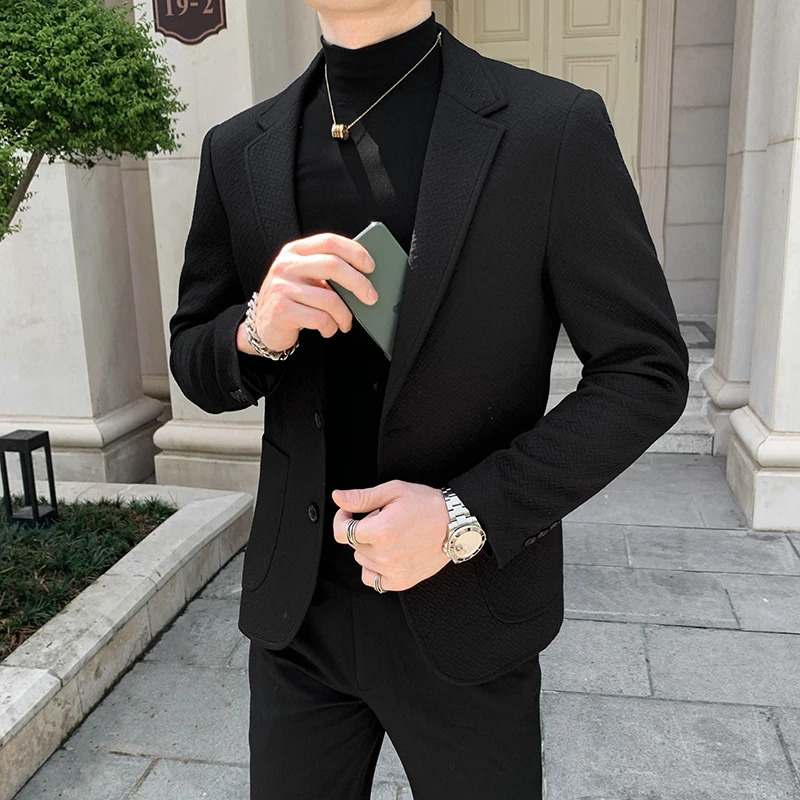 Boutique mens fashionable business solid color casual gentleman Korean version British style wedding elegant host jacket 240819