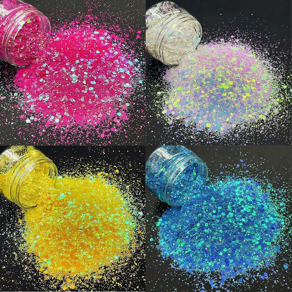 Chunky Blue/Purple/Pink AB Color Shift Glitter Nail Art Flakes 20Grams Holographic Hex-Custom Polyester Spangles Sparkly SequinsXJ240815