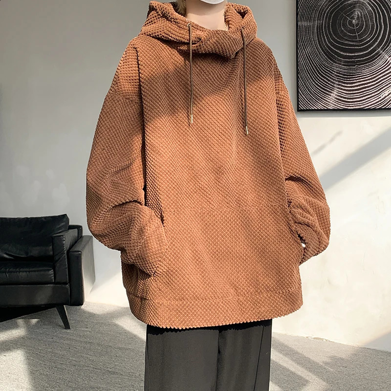 Harajuku Corduroy Hoodies Men High Quality Streetwear Loose Y2k Hip Hop Hooded Sweatshirts Couple Clothing Female Pullovers 240819