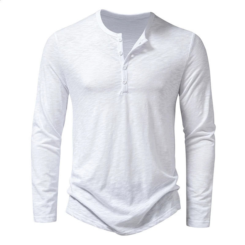 Mens Cotton Button Henley Collar T Shirt Long Sleeve Casual Buttons Solid Color Fashion T-Shirts Spring Autumn Vintage Top Tees 240820