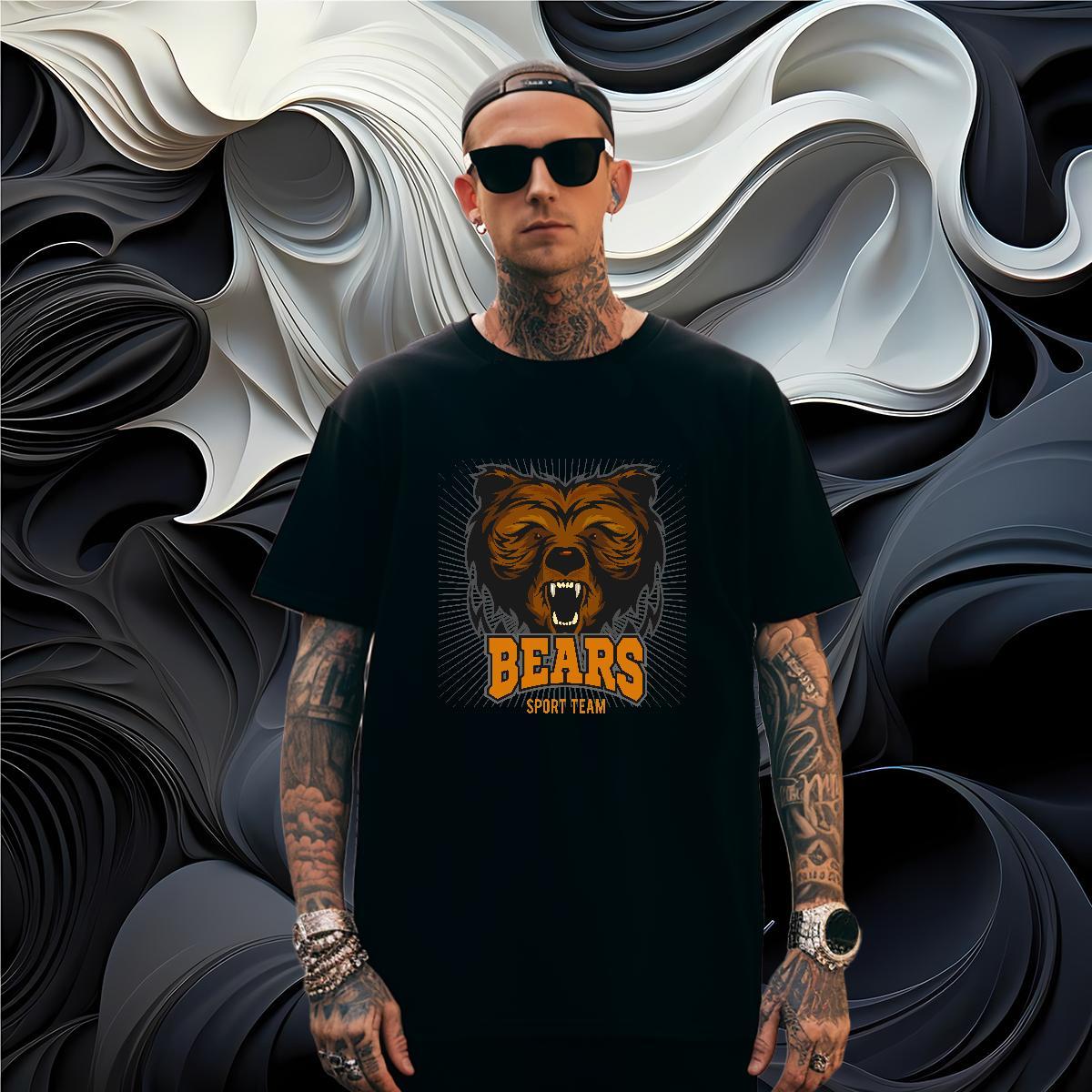 High Quality T shirt bear Short Sleeve Soft Casual DIY Logo Oversized 230g Cotton Men Tops Tees Custom Clothes