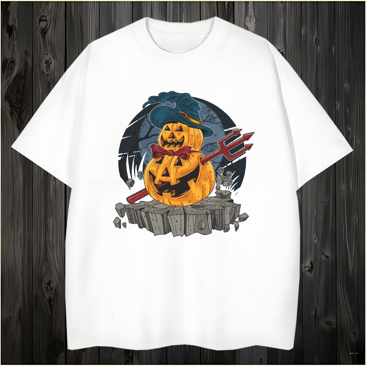 Comfortable T Shirts Men halloween O-Neck Short Sleeve Street Plus Size Cartoon 230g Cotton Tshirts 2024 DIY Clothings