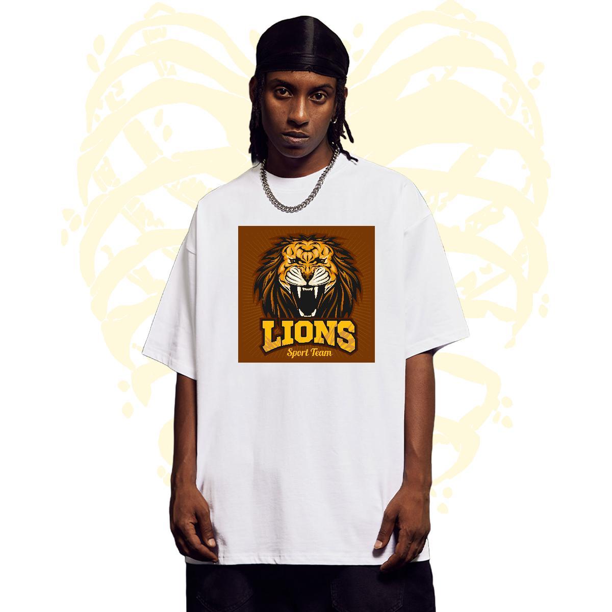 High Quality T Shirts Men lion Breathable Short Sleeve Hip Hop Cartoon Printing L-4XL 100% Cotton 230g Mens Tshirts Brand Tees Shirts