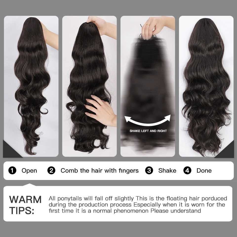 AISI Beauty synthetic ponytail extension long wave brushed ponytail female clip hair extension black wig W240817