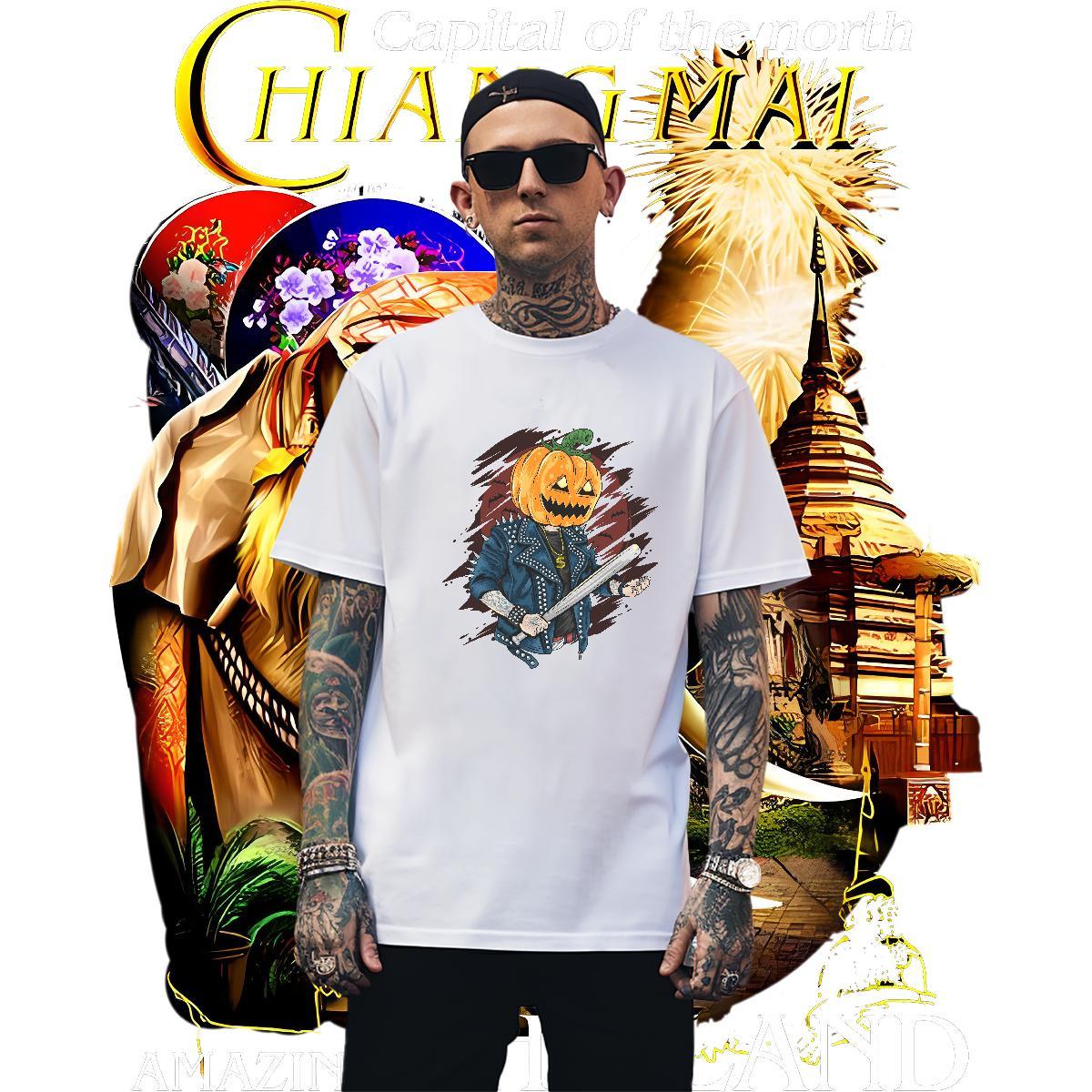 Comfortable Men T Shirts pumpkin Round Neck Short Sleeve Outdoor DIY Logo Oversized 230g 100% Cotton Couples T Shirts 2024 Designer Clothings