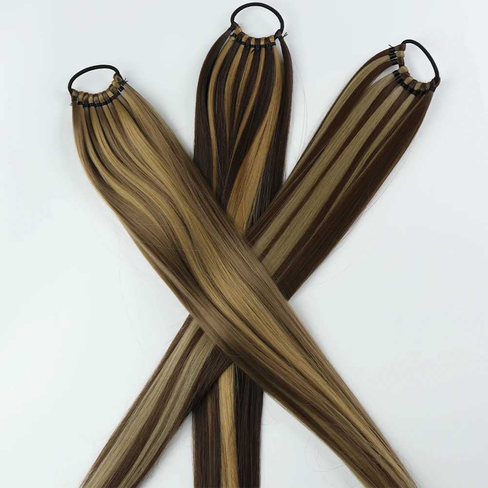 AZQUEEN 24 inch synthetic long straight ponytail hair extension black brown ponytail wig suitable for womens daily wear W240817