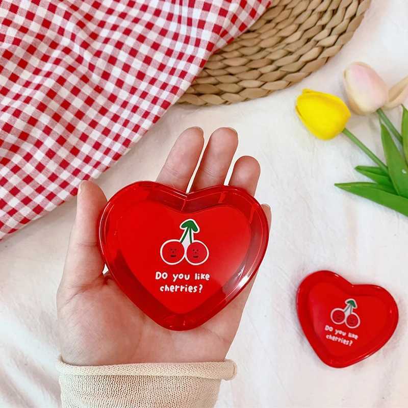 1PCs Heart Shaped Cherry Mini Makeup Mirror Compact Pocket Mirror Portable Double-Sided Folding Cosmetic Mirror Women Gifts Y240819