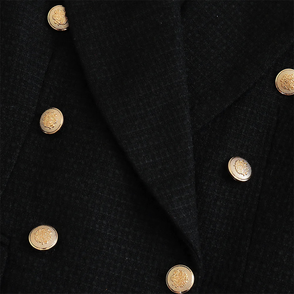Womens Elegant Texture Double Chest Coarse Hemp Set Long Sleeve Pocket Jacket Fashion Street Top w240819