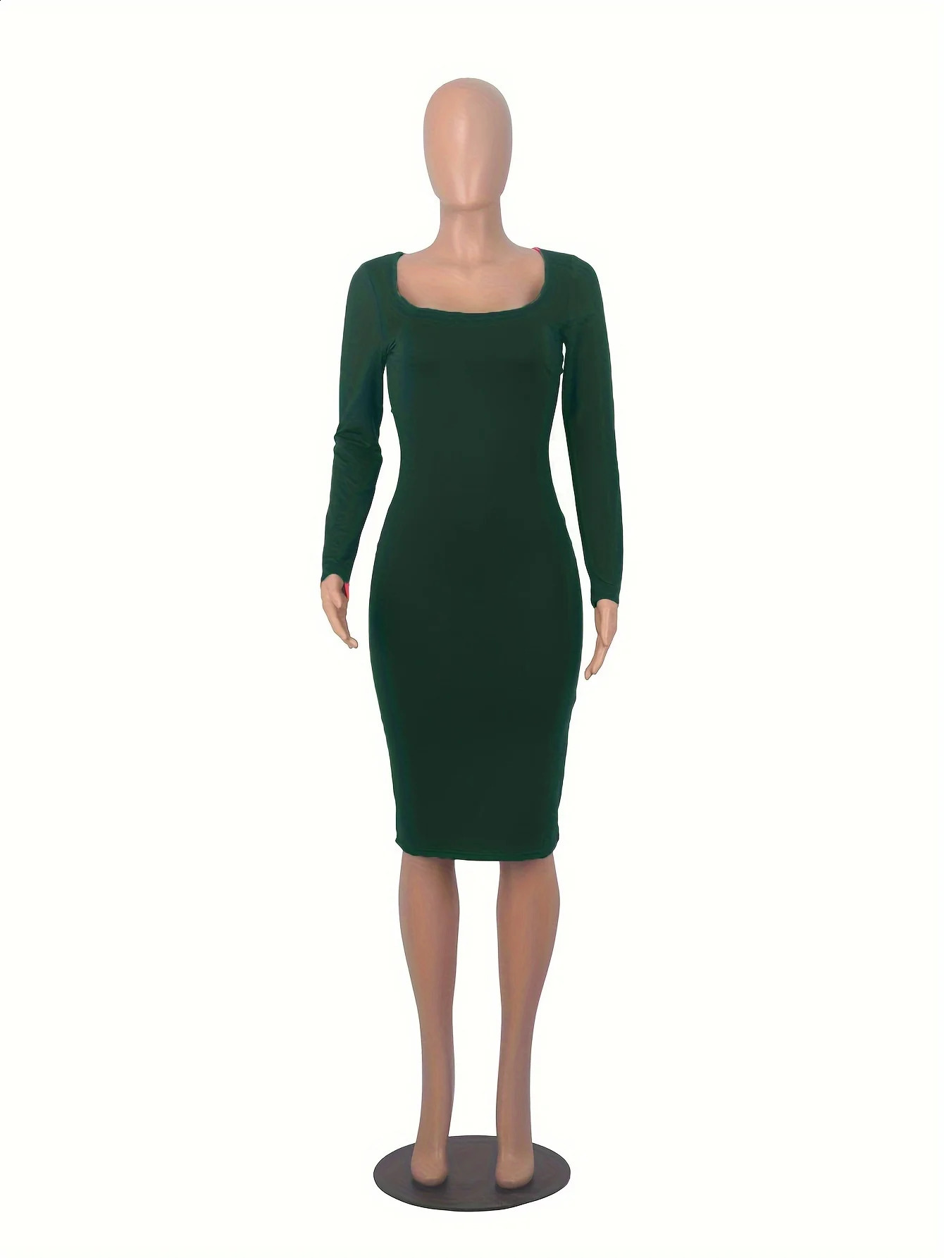 Womens Long Sleeve U-Neck Party Bodycon Midi Jumper Dress Stretch Winter Dresses 240819