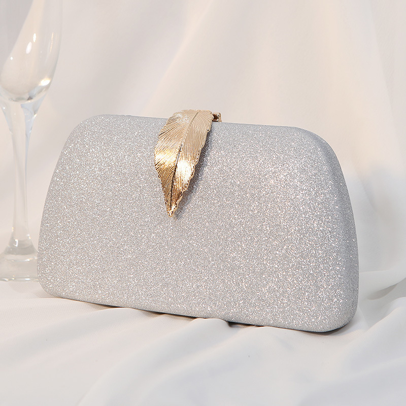 2024 New Metal Leaf Box Square Banquet Dress Handbag Small Hand Bag Women