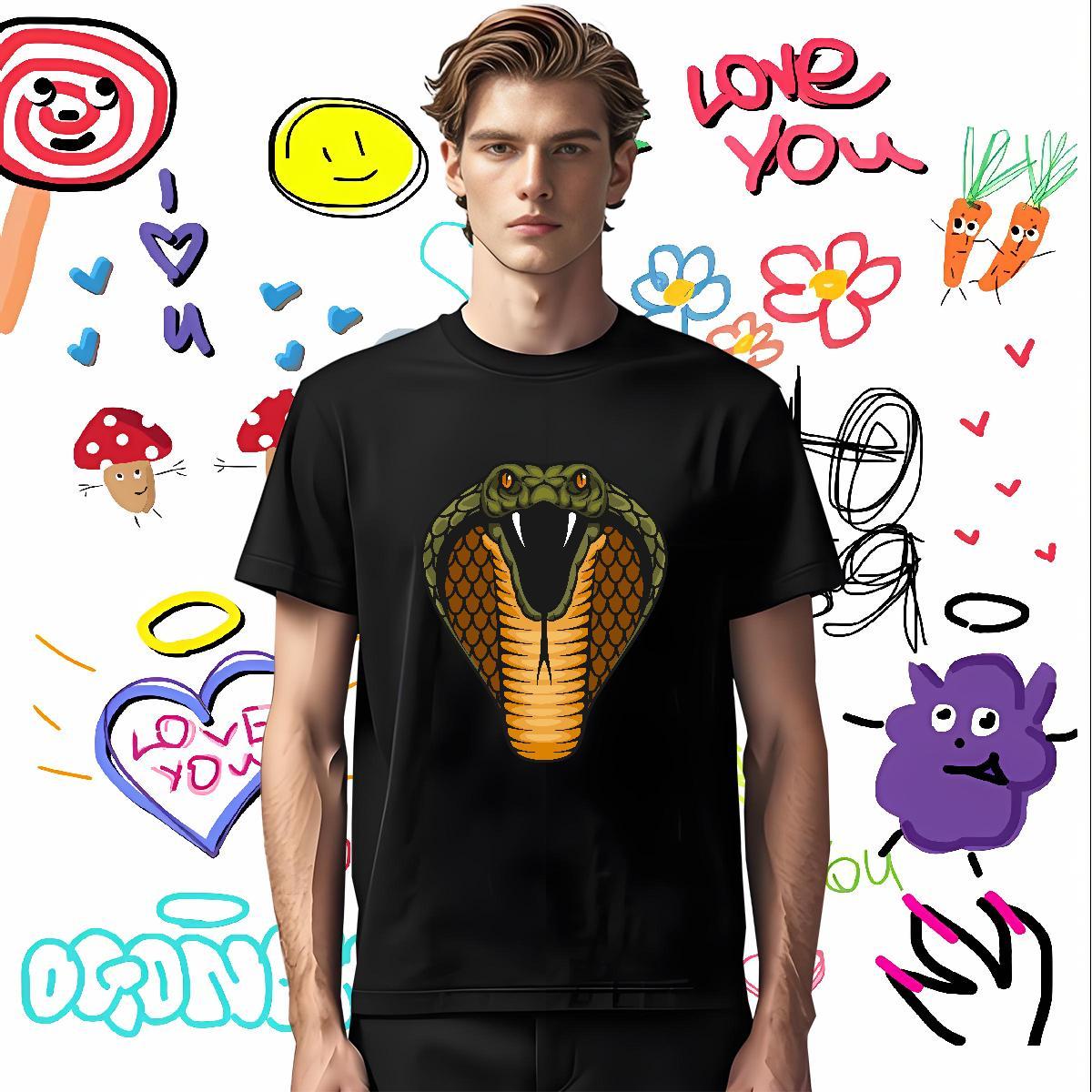 2024 New Men Clothes T-Shirt cobra Spring Summer 230g Cotton Top Tees Breathable Short Sleeve High Quality Man T Shirts Cartoon Print