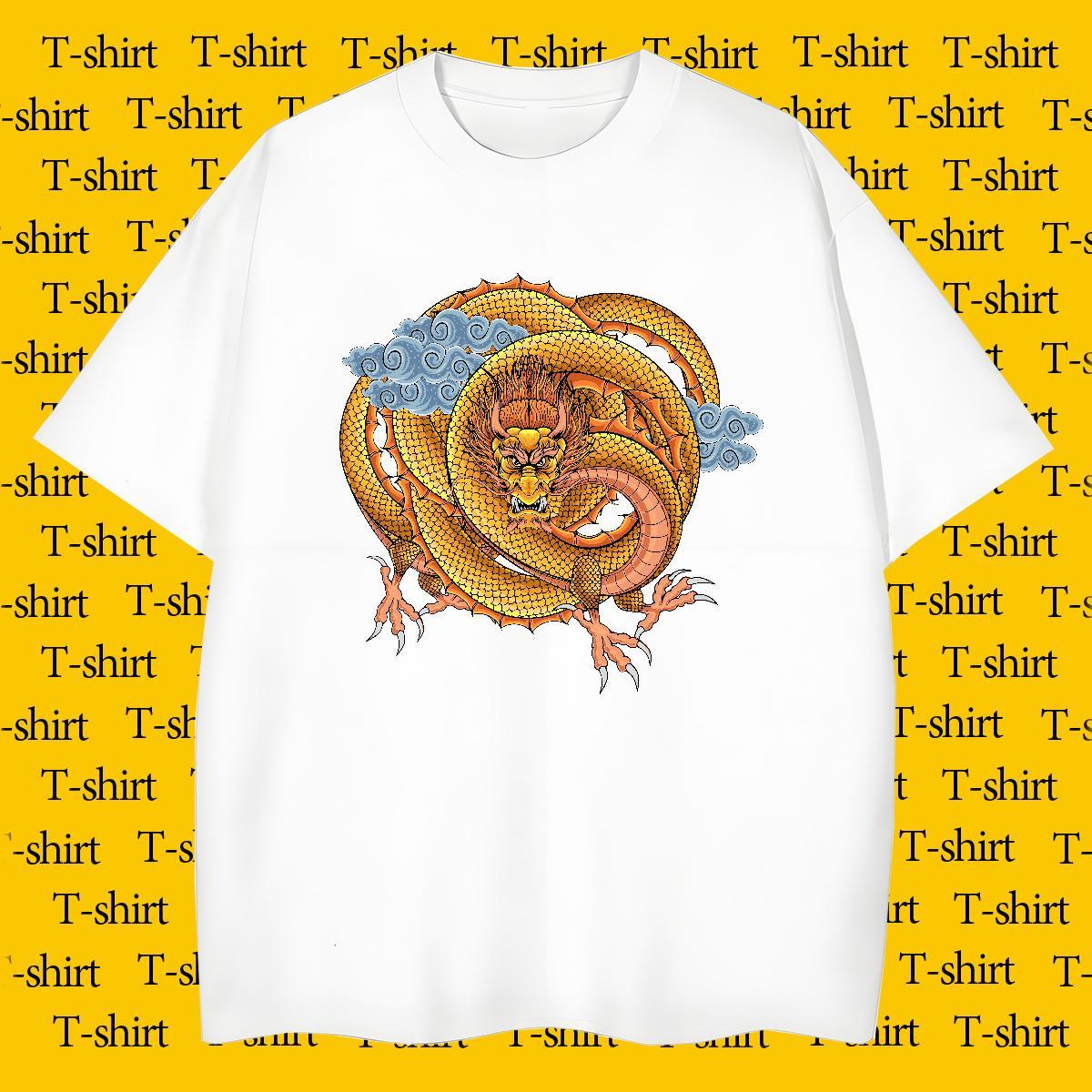 Unisex dragon T-Shirts for Men Street wear Hip Hop Men Tees 100% Cotton 230g Fashion New Breathable Crew Neck Custom Print Oversized Top Tees