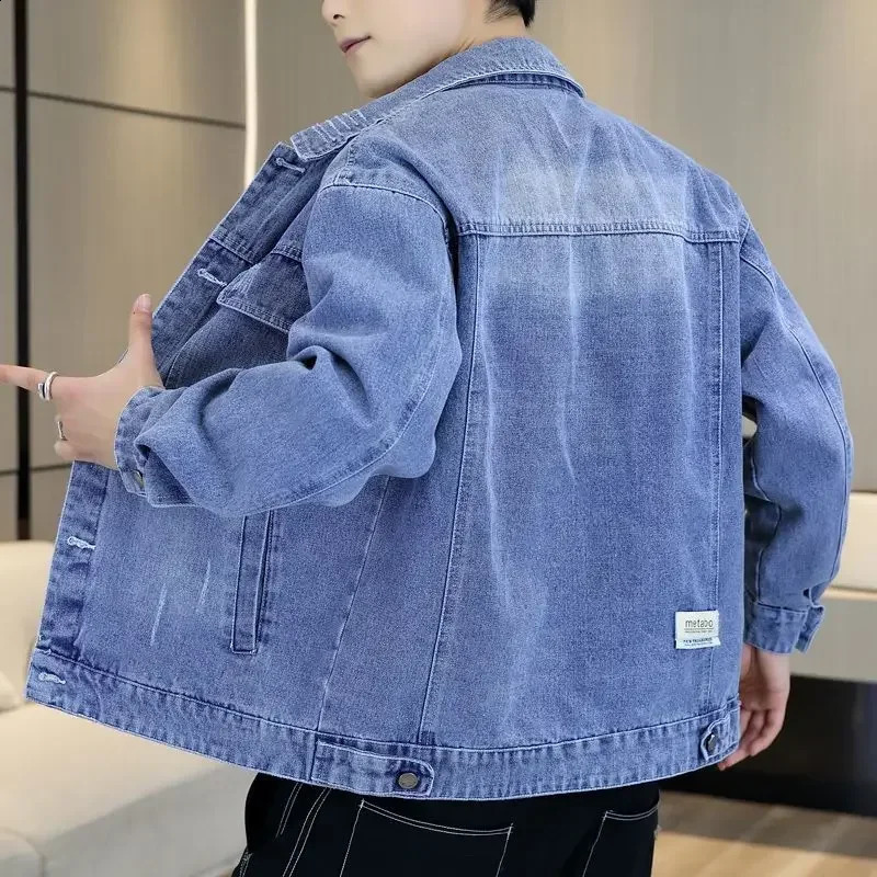 Mens Jean Coats washed wide shoulder mens denim jacket autumn blue ner highquality plus size retro 240809