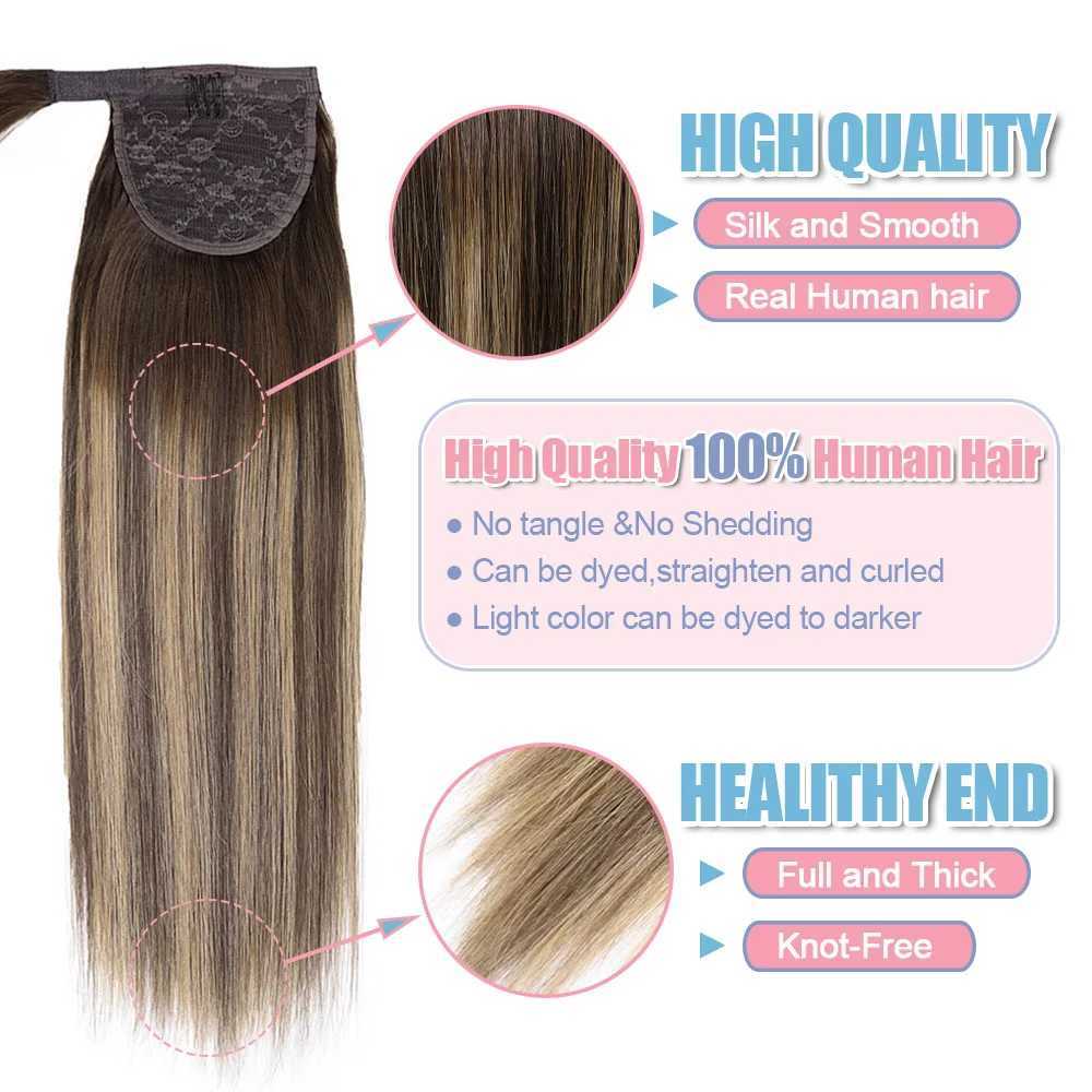 The person wrapped in a ponytail has straight ponytail extended Brazilian Remy hair and extended ponytail W240817
