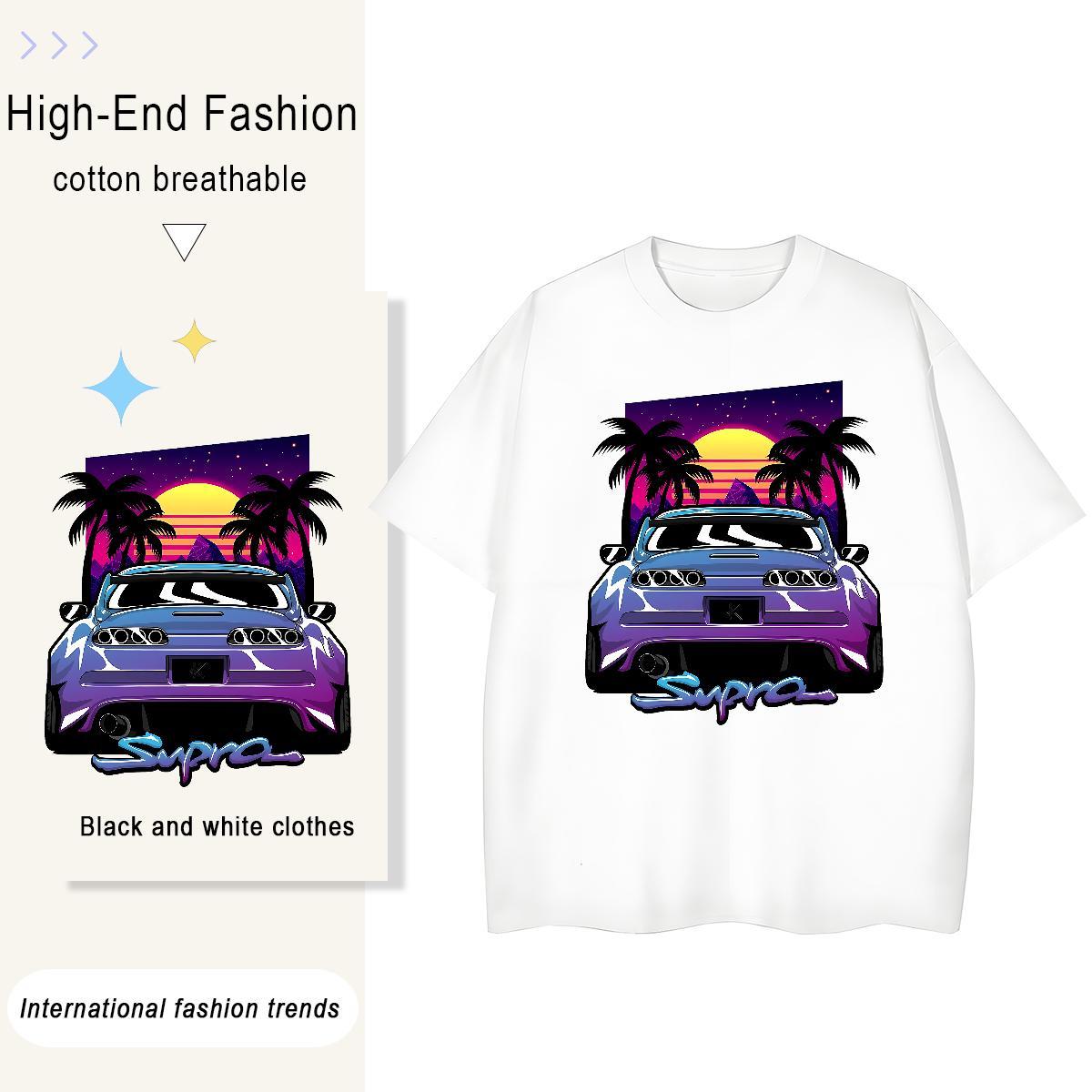 High Quality car 100% Cotton 230g Men Clothes T-Shirt Casual Beach Crew Neck Breathable Mens T Shirts Wholesale Custom Cartoon Top Tees