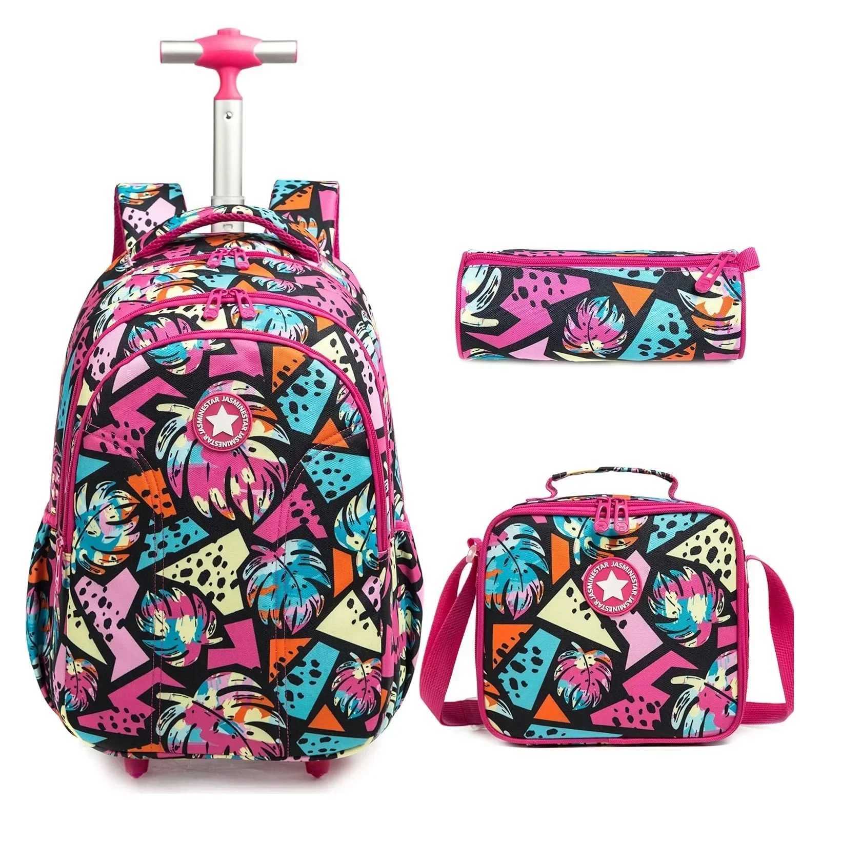 Girls School Backpack Child Wheeled Bag Set for Boys Roller Bag Rolling Luggage School Trolley Backpack with Lunch Bag Insulated Y240820