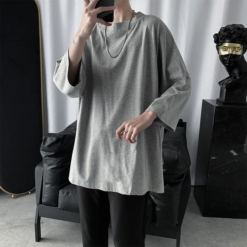 Black Gray Solid Brief Casual Fashion Men T Shirts Long Sleeve Autumn Spring Clothing Harajuku Loose Studen Top Oversized 240820