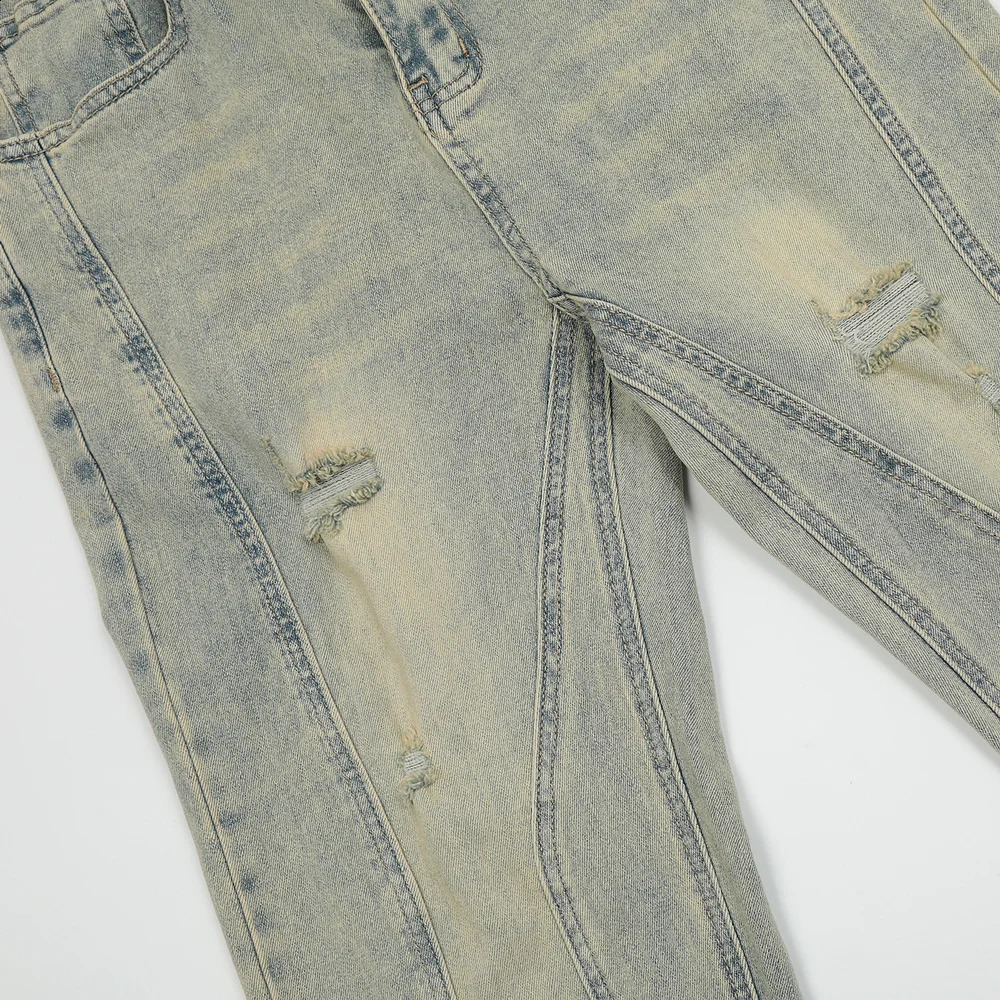 Skinny Jeans Men Ripped Slim Vintage Distressed Street Pantalones Hombre Wide Leg Fit Summer Trousers Streetwear Y2k Denim Pants 240819