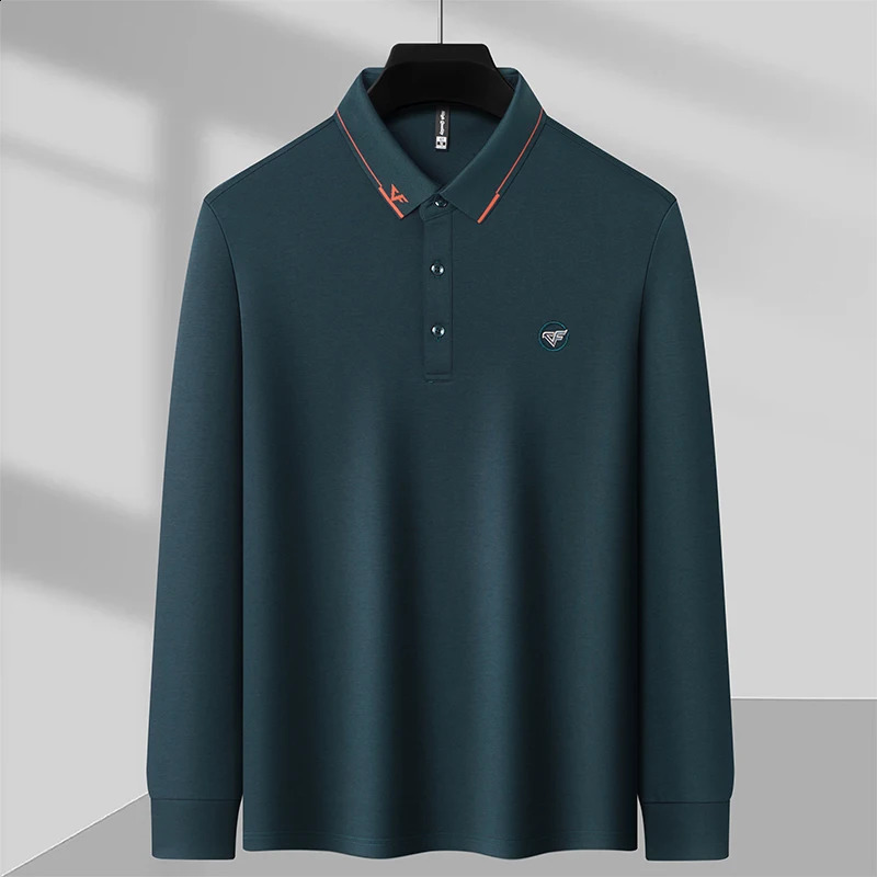 Trend Mens Polo Shirt Spring Lapel Embroidery Print Long Sleeve Korean Fashion Business Anti Wrinkle Versatile Clothing 240820