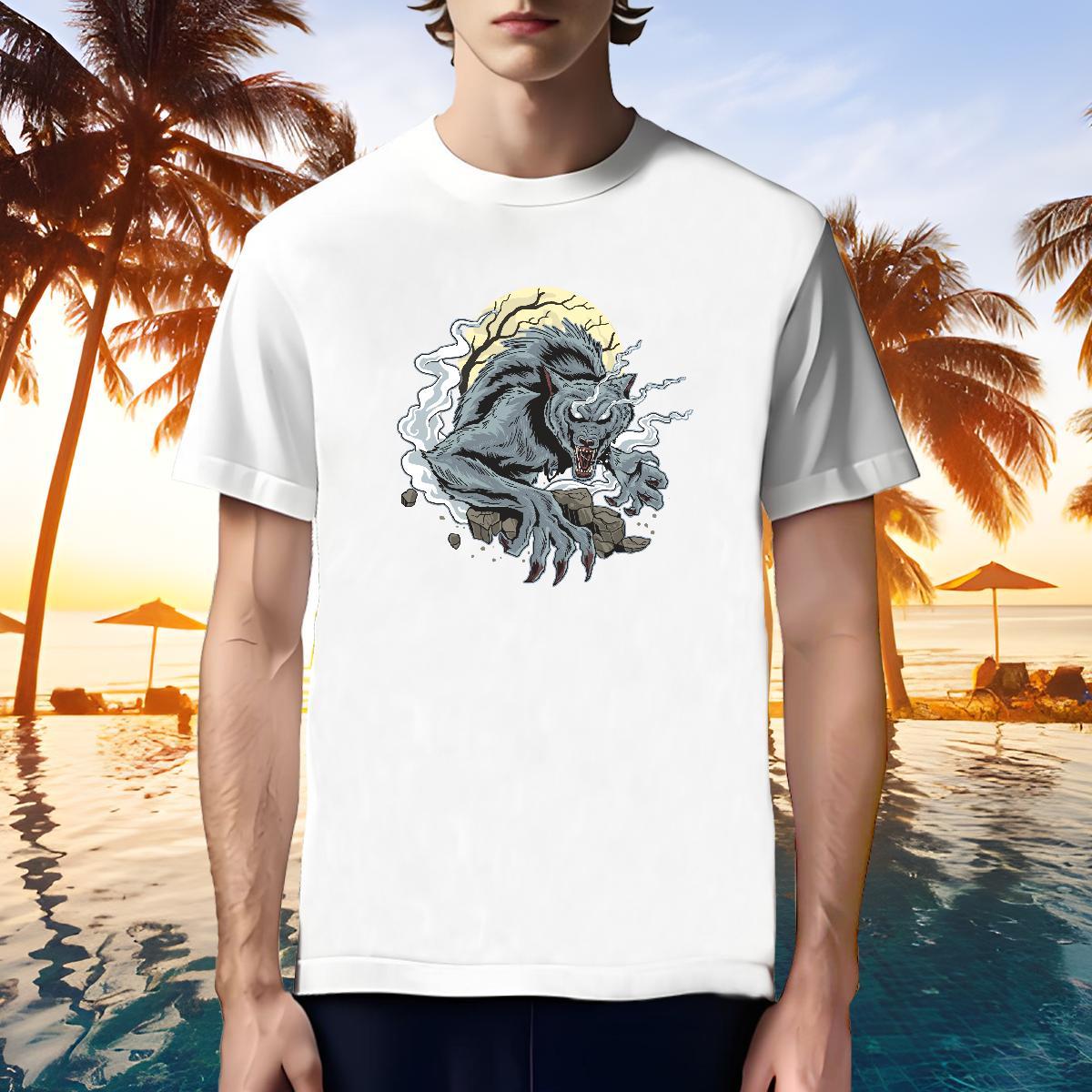 TOP Quality Men T Shirts wolf Breathable Short Sleeve Anime Printing Street Cartoon Printing L-4XL 230g Cotton Tshirts Fashion Designer Tops Tees
