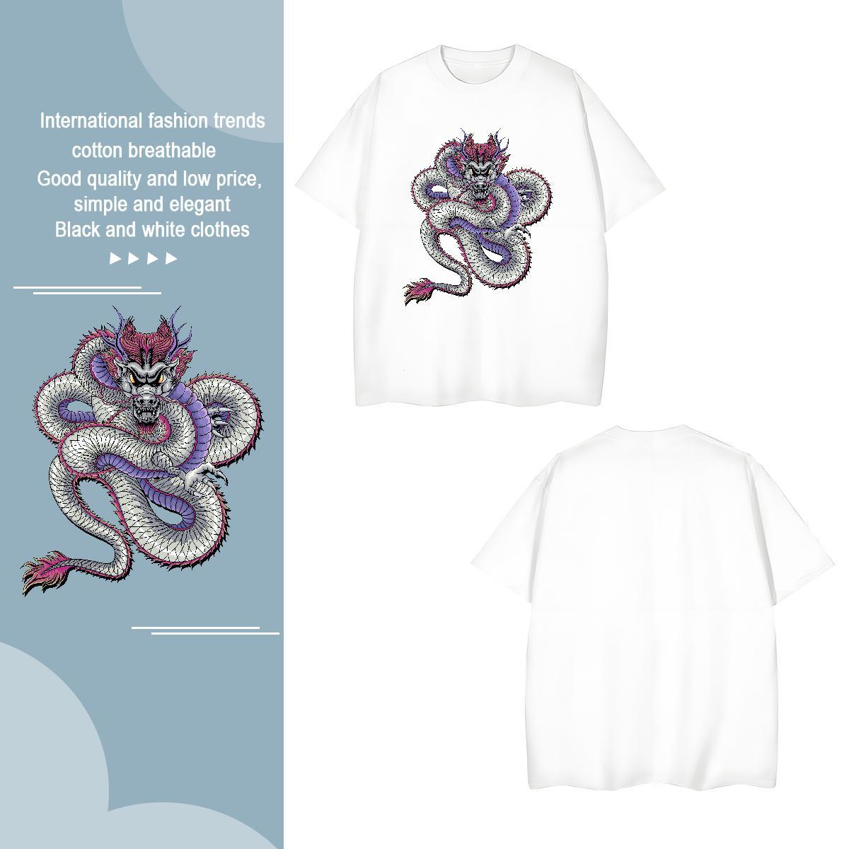 T Shirt For Man 230g 100% Cotton dragon Casual Beach O-Neck Short Sleeve Custom Anime Tshirt for Man Woman 2024 Designer Loose Fit Wear