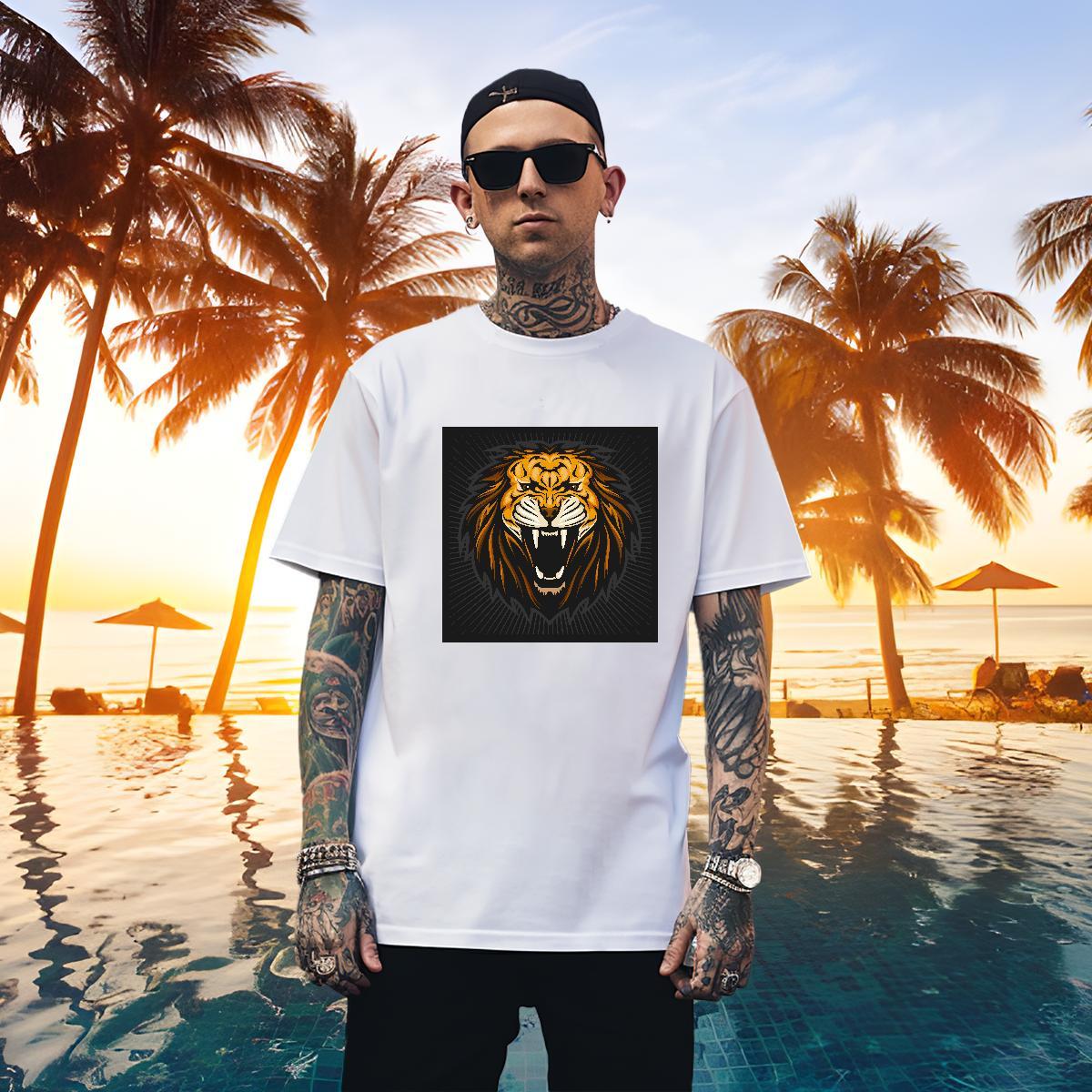 Cool T-Shirts for Men lion Breathable Casual Daily Wear Custom Print Oversized 230g 100% Cotton Men Tees Brand Tees Shirts