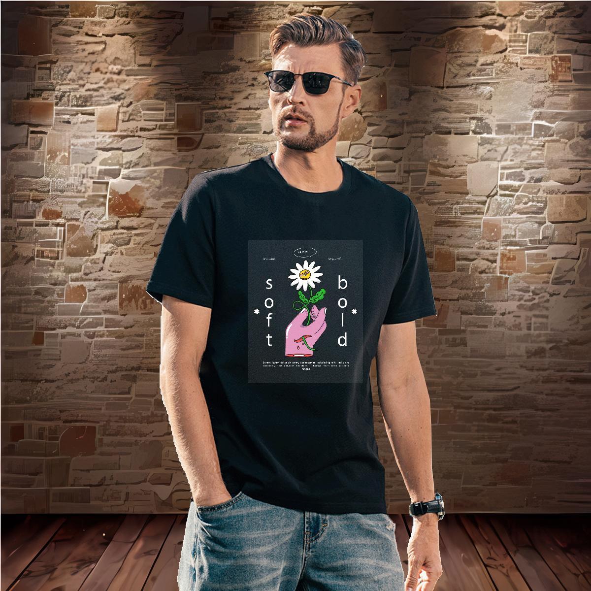 Classic flower 230g 100% Cotton Tshirts Hip Hop Street O-Neck Short Sleeve Men T Shirts Factory Direct DIY Printed Tees