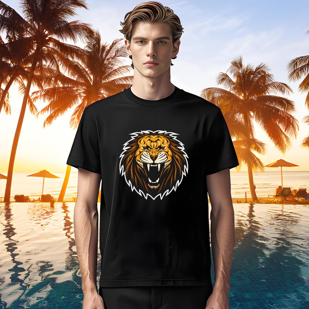 Comfortable T shirt lion Breathable Soft Sport Graphic 230g Cotton Mens Tshirts Brand Clothings