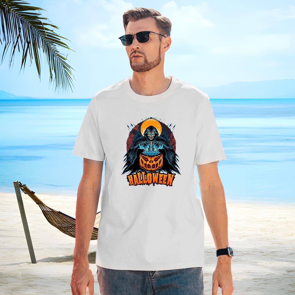 Unisex Man T Shirts pumpkin Breathable Crew Neck Anime Printing Street Graphic 100% Cotton 230g Men Tops Tees Classic Casual Top Tees