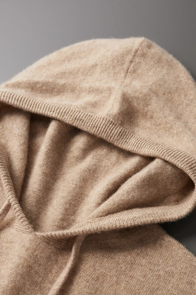 Mens sweater 100% pure wool knitted pullover autumn and winter thick cashmere casual loose hooded top 240819