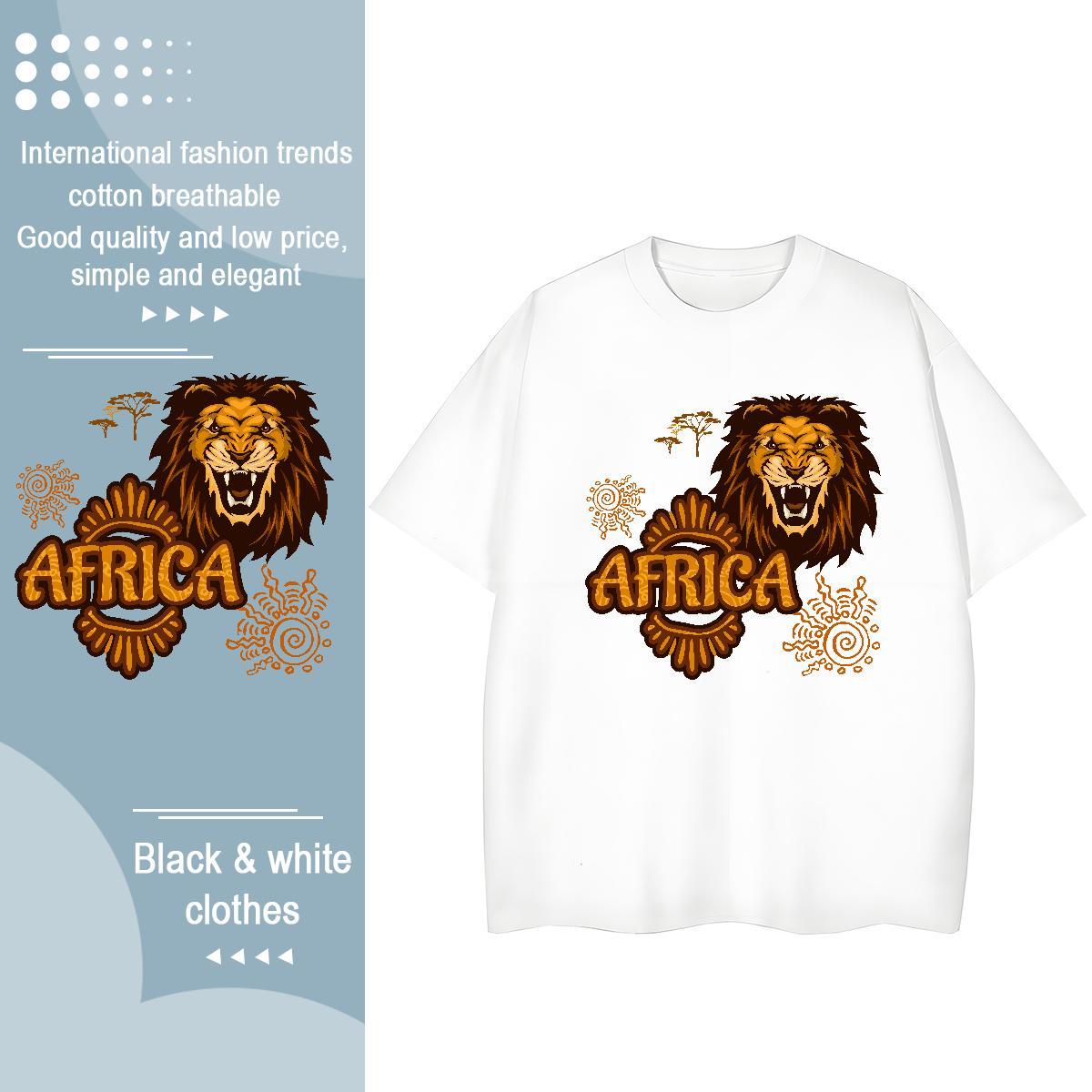 Soft Mens T Shirts Africa lion Breathable Short Sleeve Spring Summer Asian Size 230g 100% Cotton Tshirt for Man Woman 2024 DIY Tee Shirt
