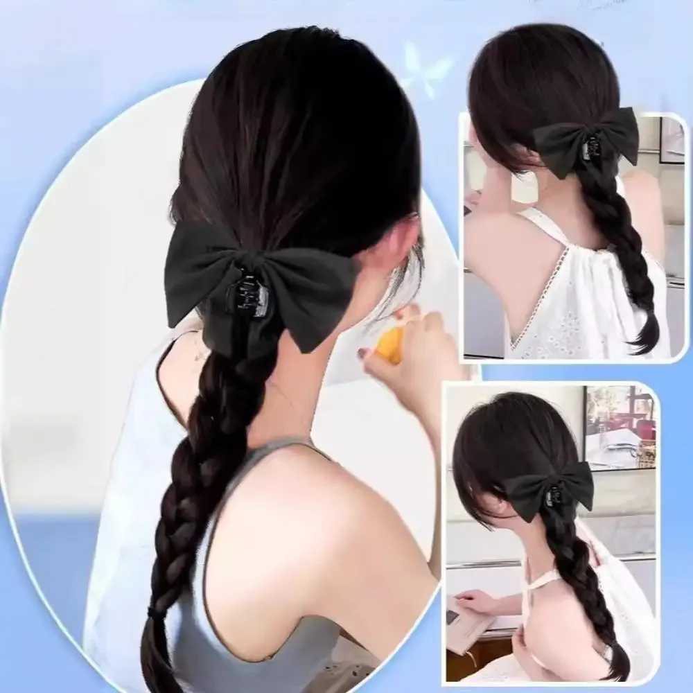 Synthetic wig elegant black bow grip clip boxing ponytail wig for women simulation weaving twisted hair extension W240817