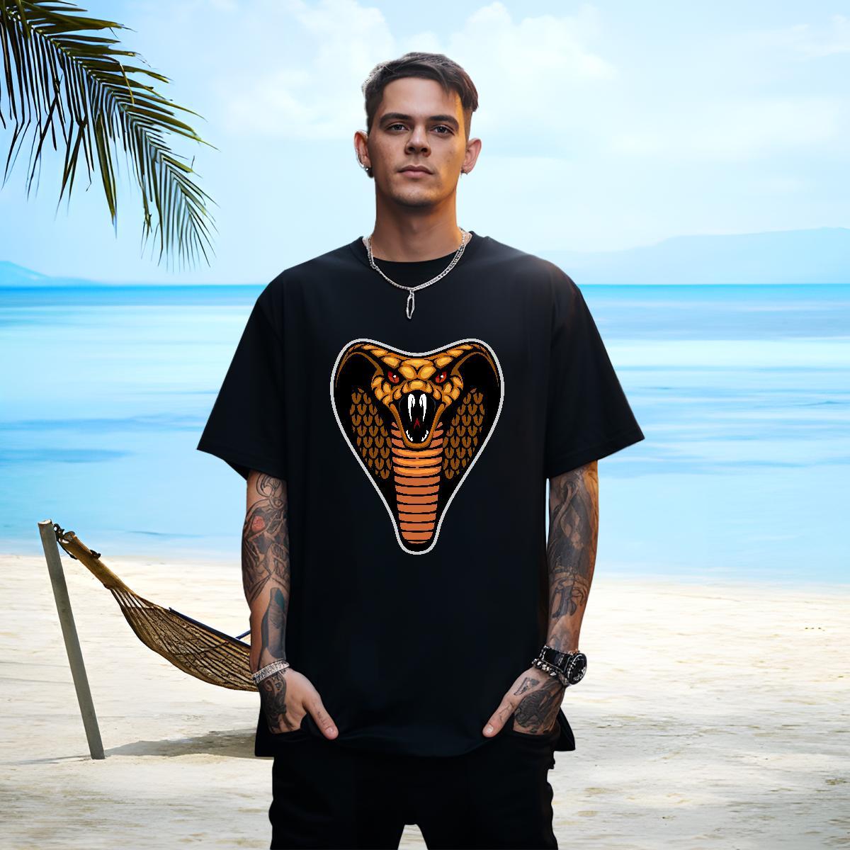 Comfortable T Shirt For Man cobra Breathable Anime Printing Street Customized Print 230g Pure Cotton Men Clothes T-Shirt Casual New Tees Shirts