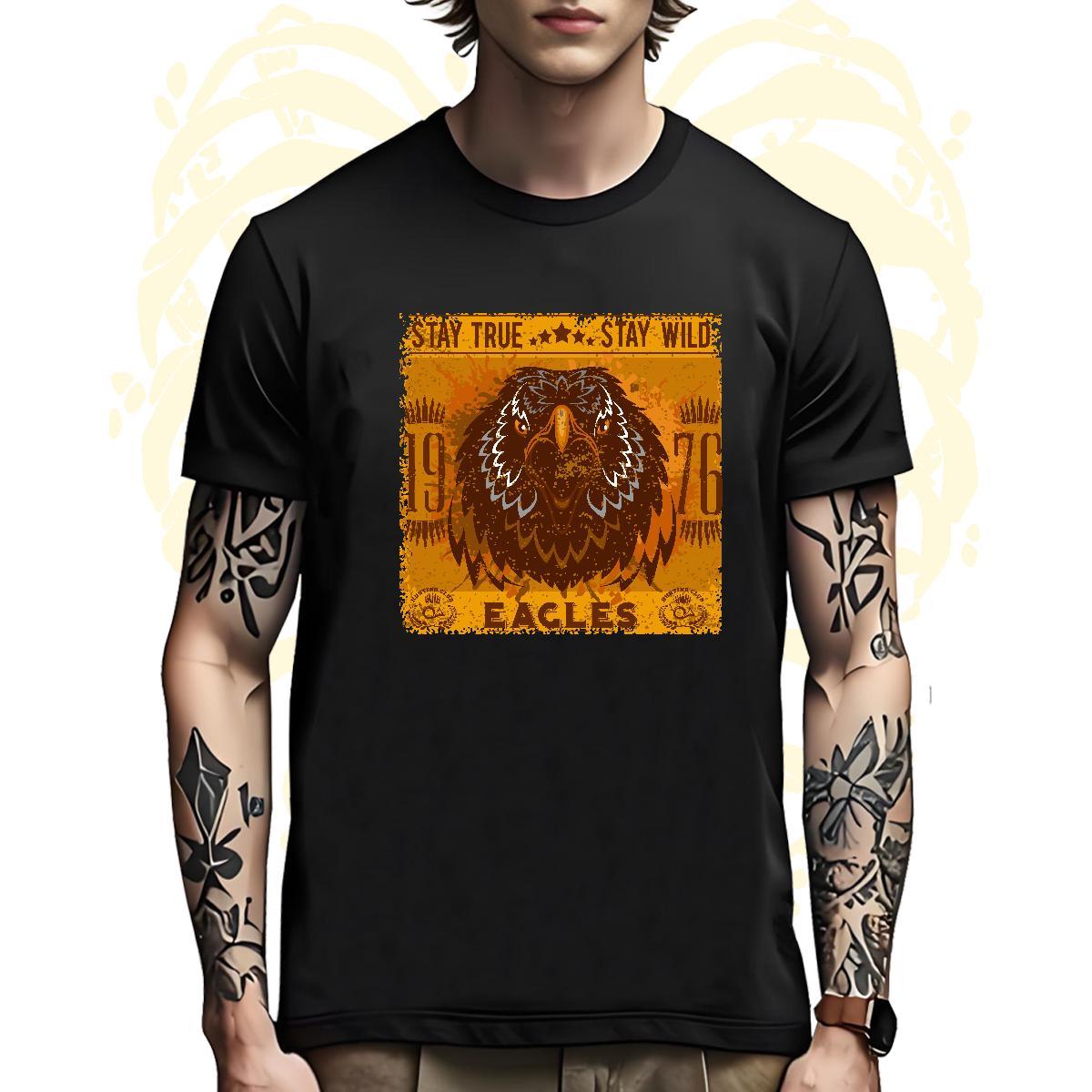 Loose T Shirts Men eagle Breathable Beach White Plus Size 230g 100% Cotton Men Tees New Tops Shirt