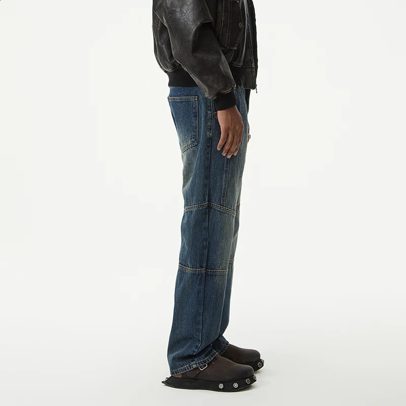 Y2K Streetwear American retro trend mens jeans personalized splicing loose straight pants 240819